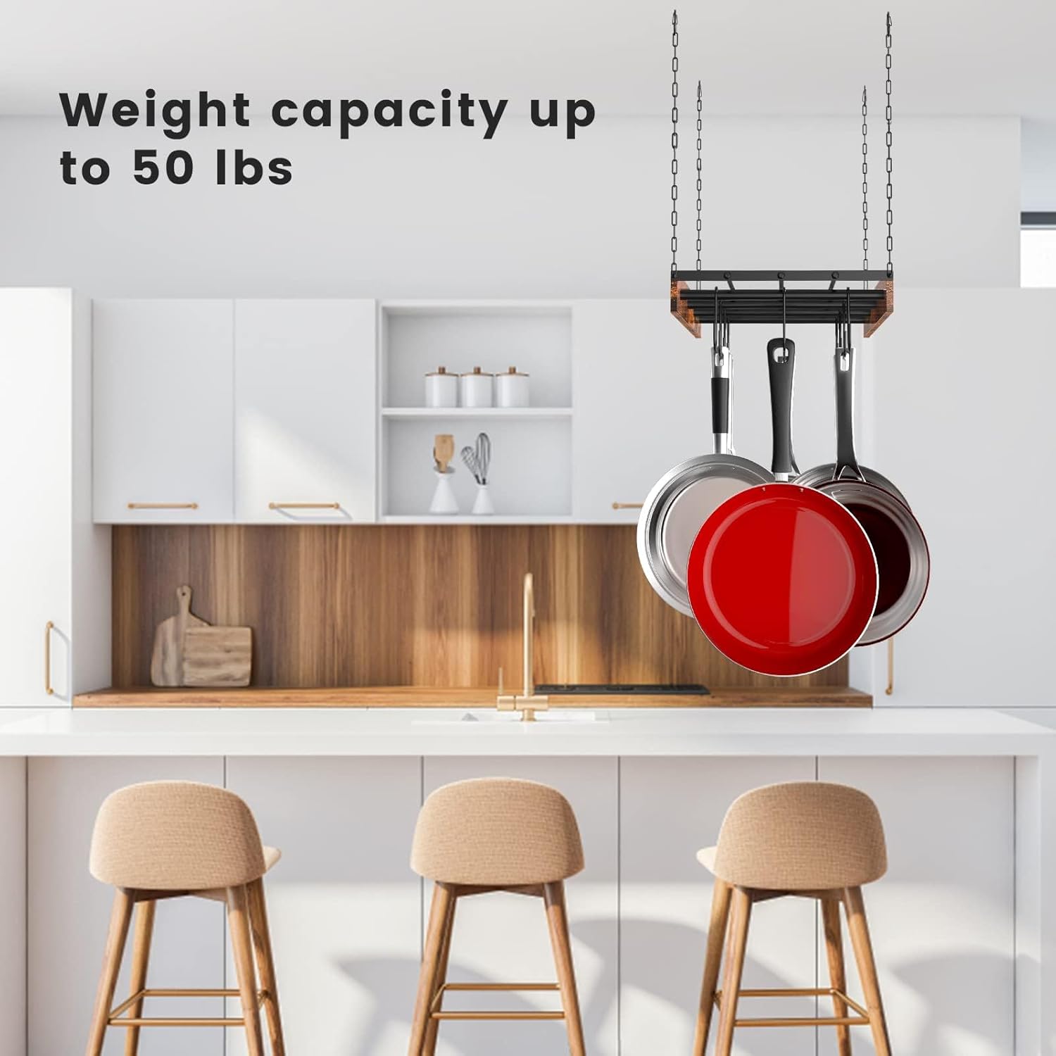 Pot Rack, pot hanger Hanging Pot Rack Ceiling Mount Vintage Pot Hangers for Kitchen Ceiling The Terfect Combination of Iron and Wood Pot Hanger 24"D x 13"W x 2.4"H Kitchen Rack
