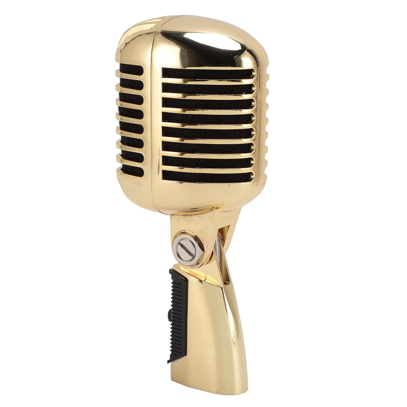 AMONIDA Micrófono Dinámico Retro Vintage para Actuaciones en Escenario KTV, Micrófono de Estilo Clásico para Cantantes, Material de Aleación de Zinc Resistente (Gold)