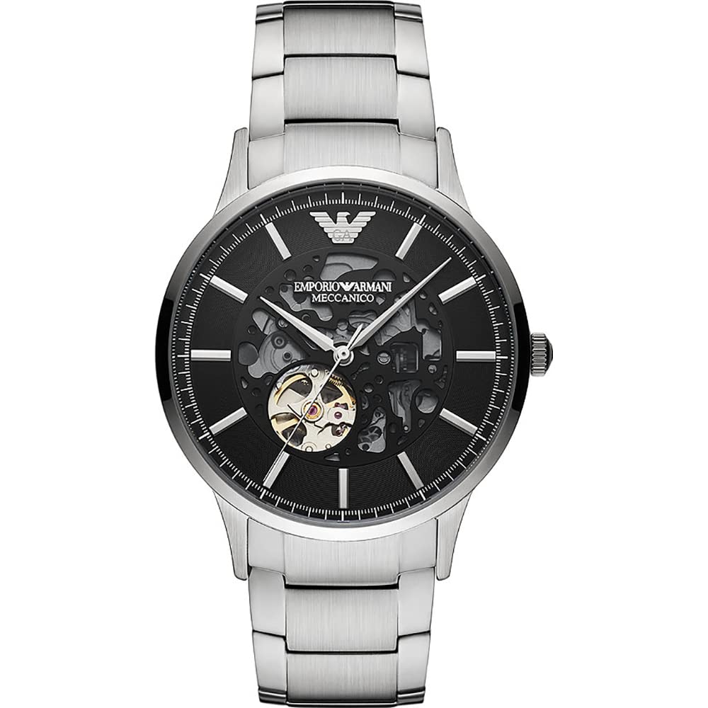 Emporio Armani Orologio da uomo, Movimento automatico e cassa da 43 mm con cinturino in acciaio, pelle o silicone