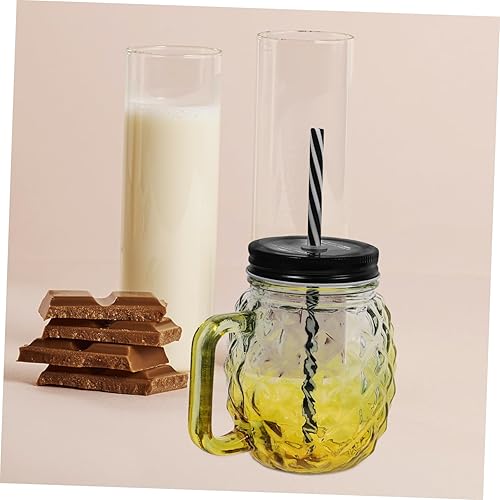 Miniatura 2 de UPKOCH 4 tazas de piña y popote con tapa y barra de pajita, taza de vino, taza de agua, taza de decoración de piña y pajita, elegante taza de