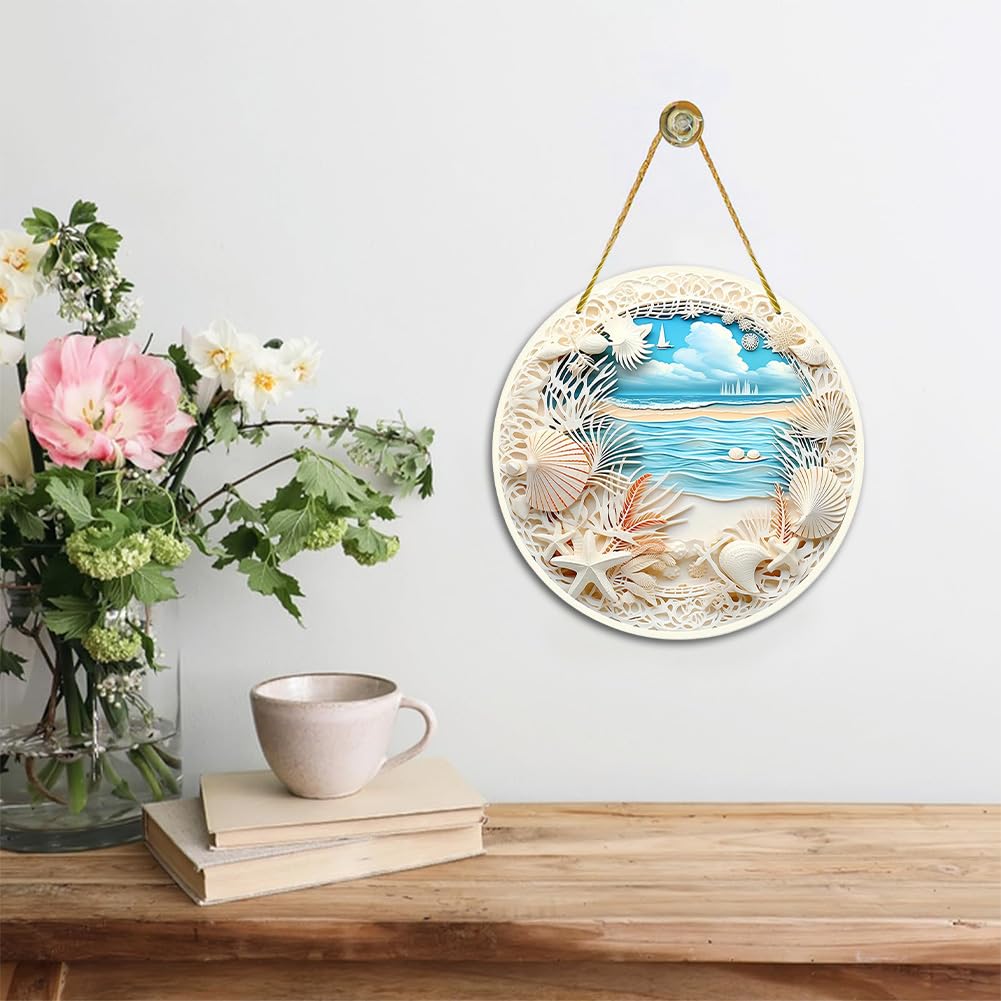 Ocean Wave Beach Ornament Acrylic Creative Ocean-themed Hanging Decoration Sun Catcher Beach Hanging Ornaments with lanyard Sea Window Hangings Decor for Bedroom drawing room Office (Style A) - Image 4