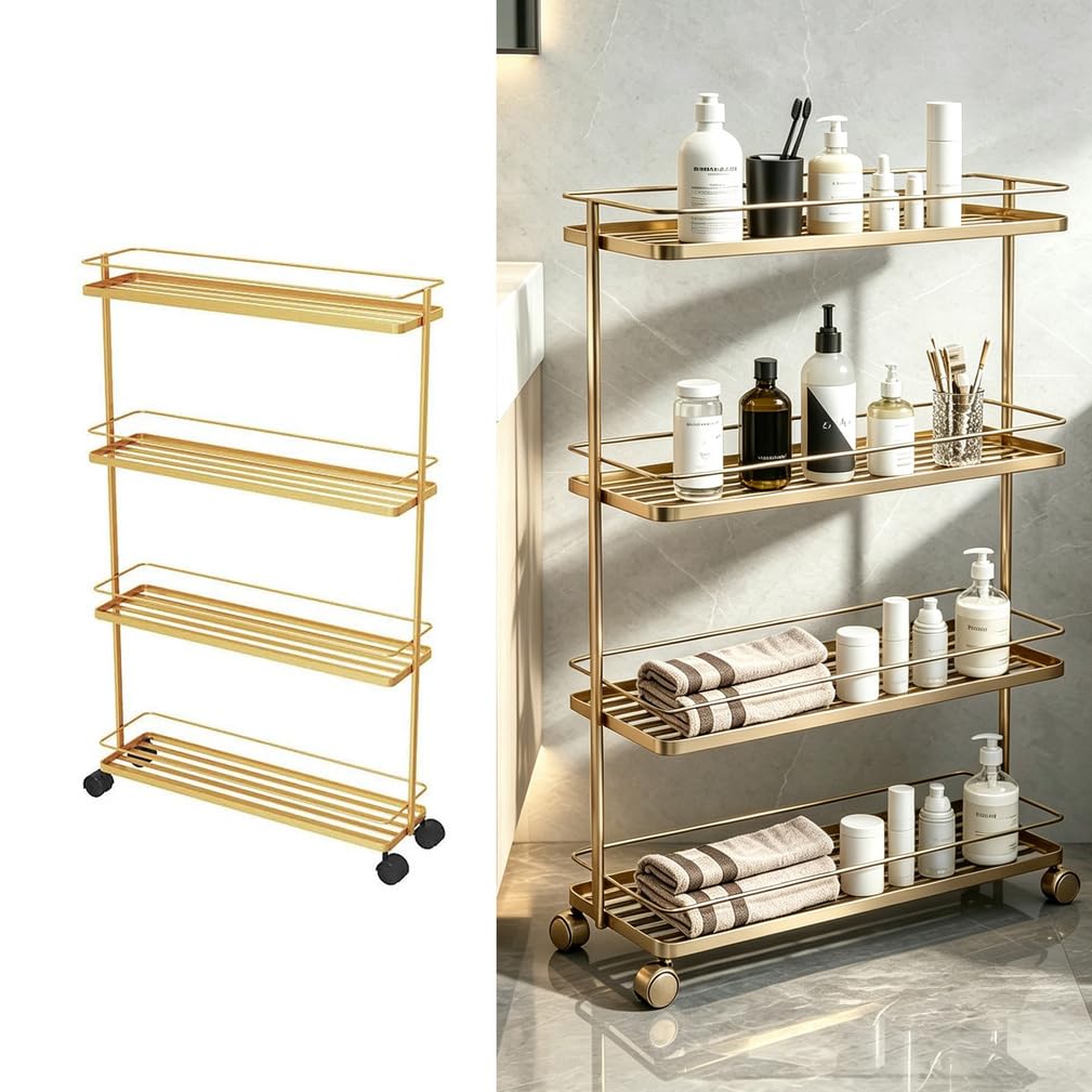 3 Tier Mobile Storage Shelf, Metal Rolling Cart with Lockable Wheels