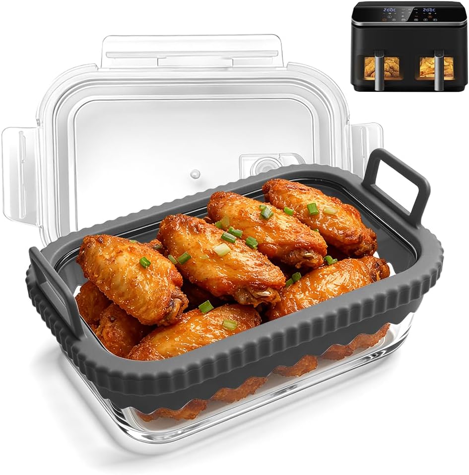 Szklane naczynie do zapiekanek do Airfryer, z pokrywką, naczynie do zapiekanek, Airfryer do frytkownicy Ninja AF400EU/AF500EU/SL400EU, akcesoria Airfryer z silikonowymi uchwytami, nie zawiera BPA
