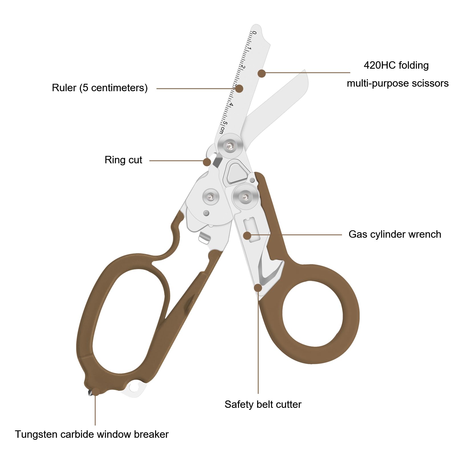 Ziyero 6 in 1 Raptor Response Emergency Shears, Tough Cut Scissors, Multi Tool Pliers Shears - Image 3