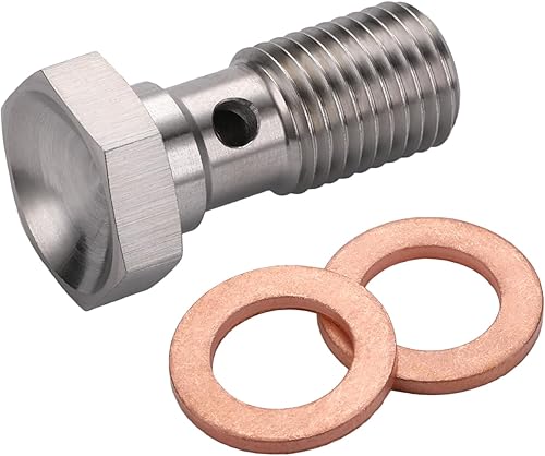 Vista 36 de M10x1.25 Adaptador de montaje de freno de tornillo banjo métrico de acero inoxidable de 0.787 in de largo con arandelas de cobre