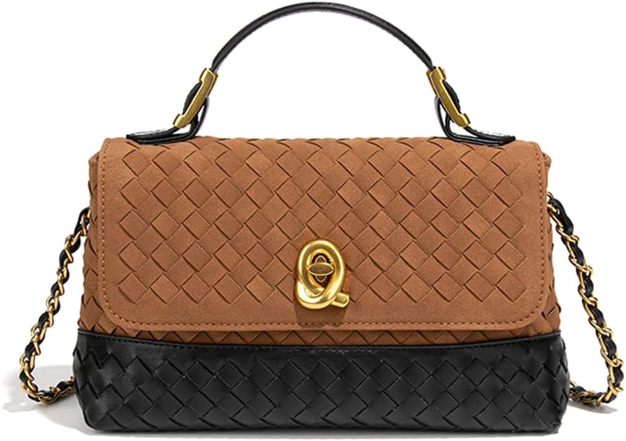 Woven Suede Crossbody Bags for Women Satchel Purses Top Handle Handbag Small Shoulder Bag