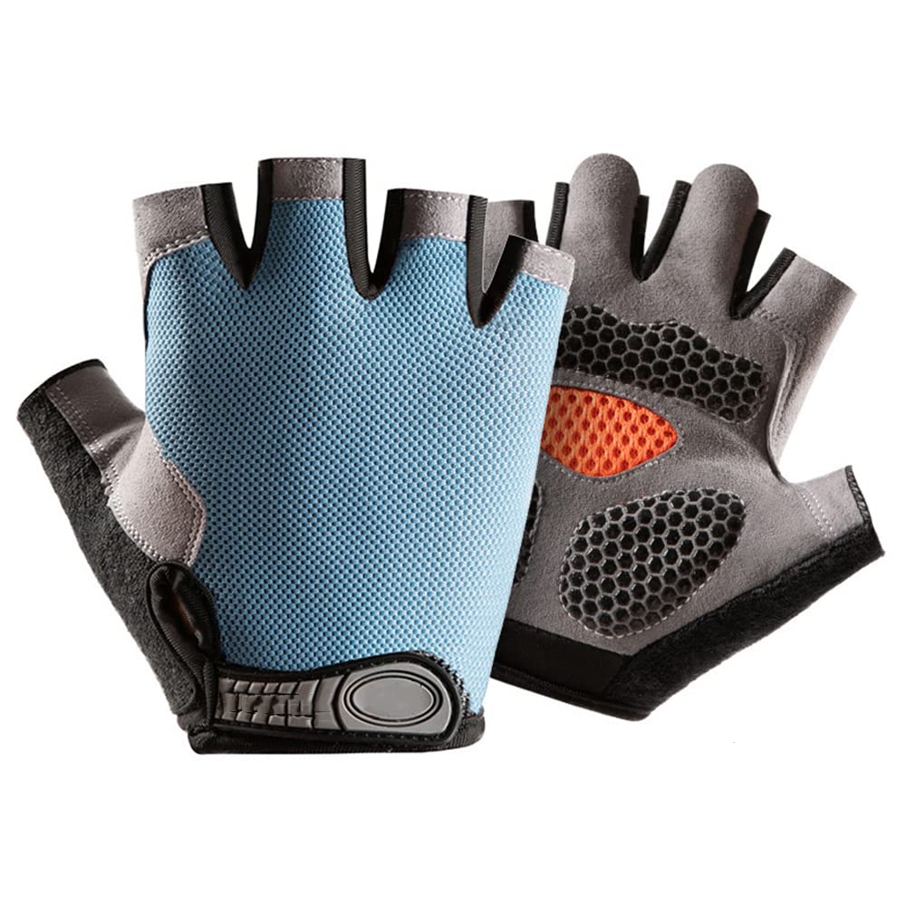 1 Paio Uomo Donna Guanti da Palestra Sollevamento Pesi Allenamento Fitness Protezione Antiscivolo per Palmo Traspirante Senza Dita Guanti da Ciclismo per Bicicletta, Azzurro, L