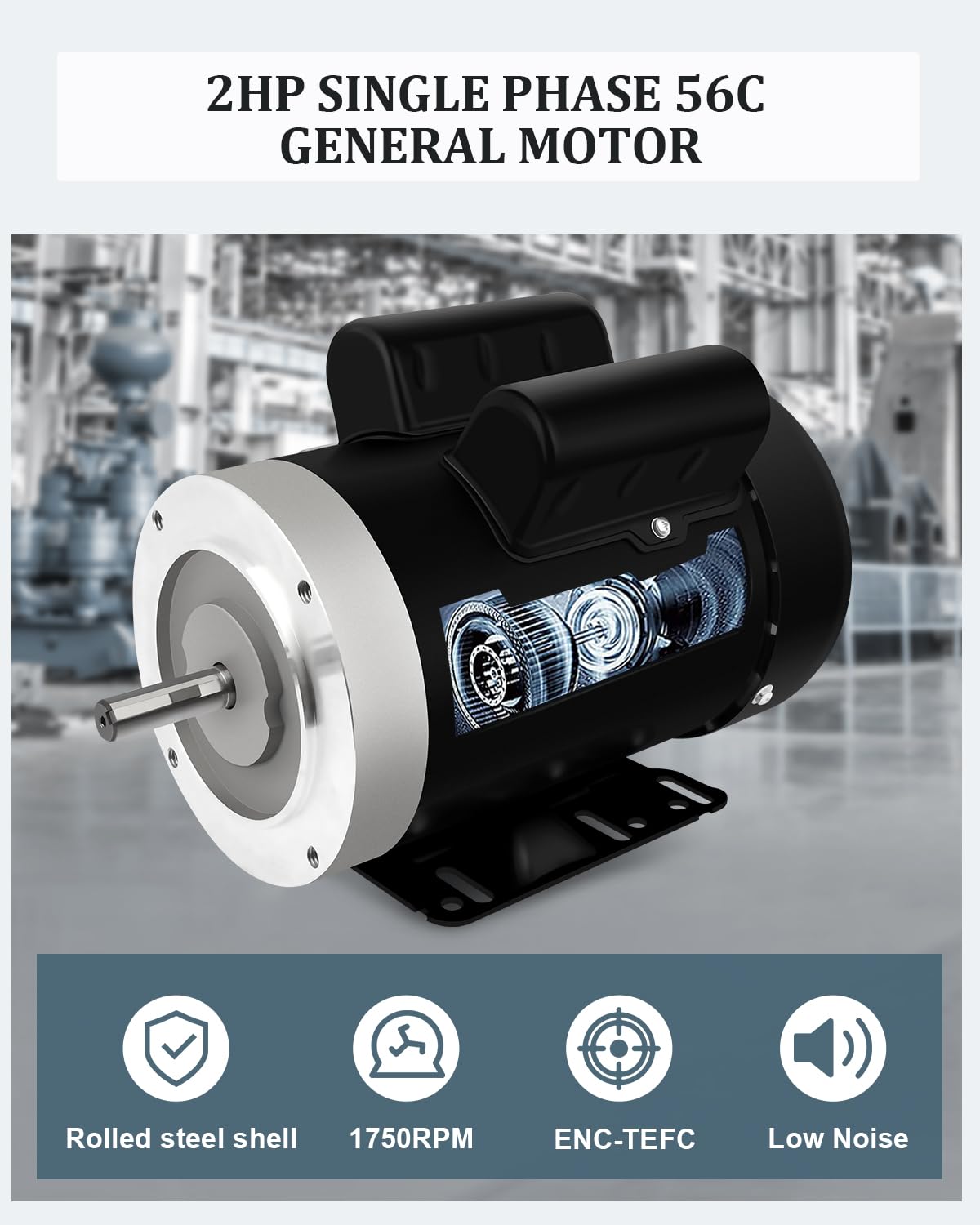 Elektromotor, 2 PS, 1750 U/min, Allzweck-Einphasenmotor, 115/230 V, 1,6 cm Schaftdurchmesser CW/CCW 60 Hz TEFC