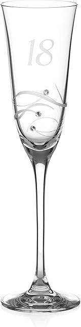 DIAMANTE Swarovski 18th Birthday Champagne Glass  Single Crystal Champagne Flute with a Hand Etched 18 - Embellished with Swarovski Crystals