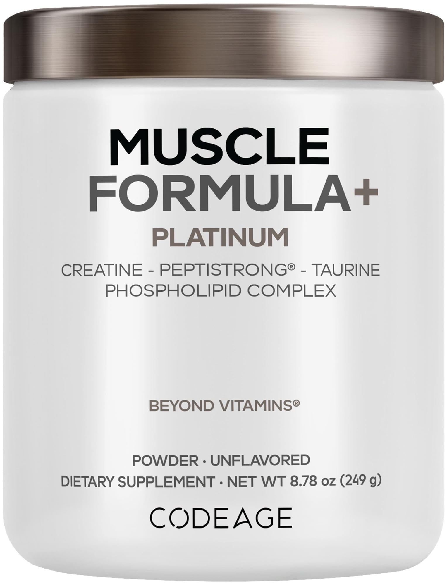 Codeage Muscle Formula+, Creatine, PeptiStrong, Taurine, Unflavored, 8 oz