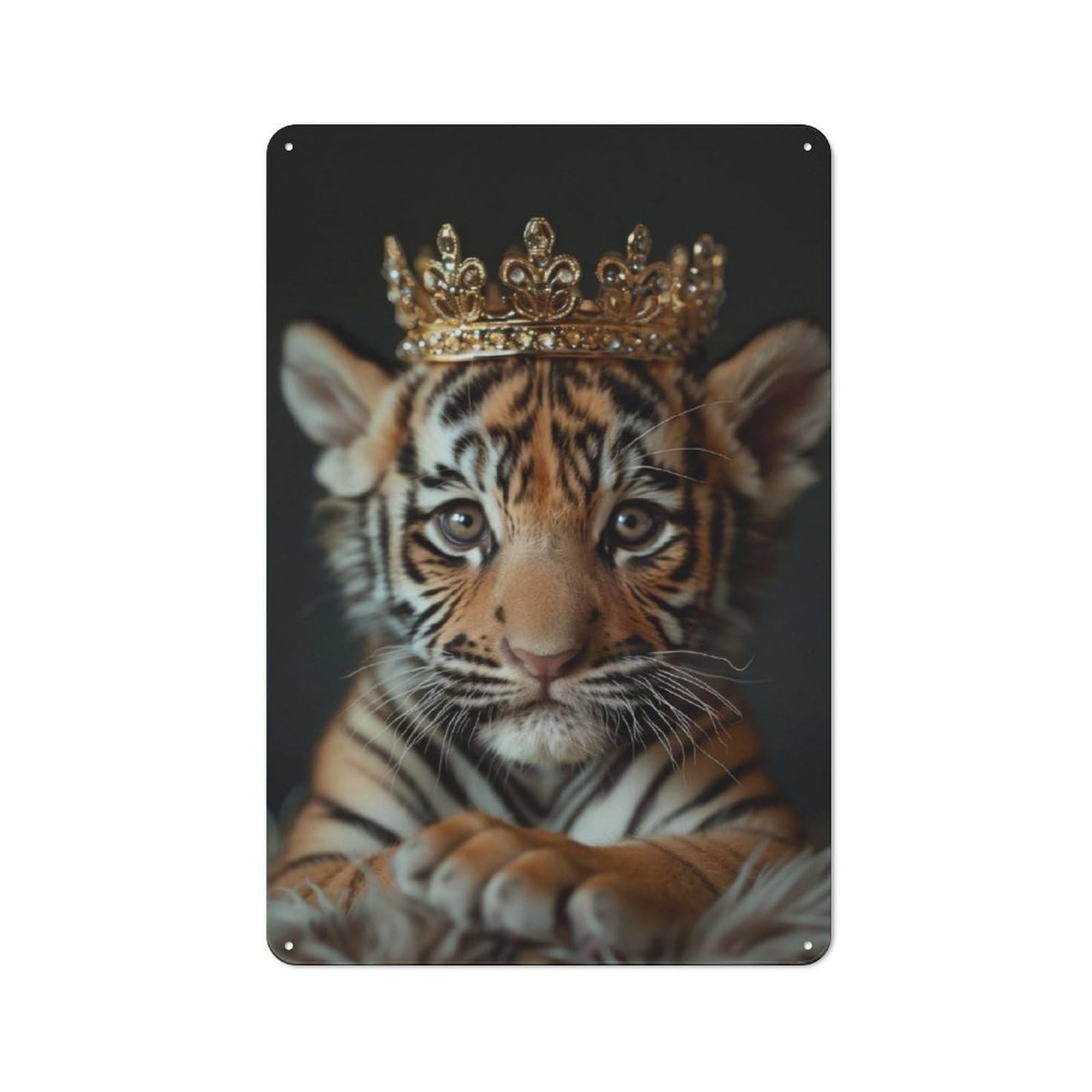 Junmoney Tiger Pastel Crown Metal Wall Sign 30X20cm Featuring For Living Room Wall, For Decorating Living Rooms And Feature Walls
