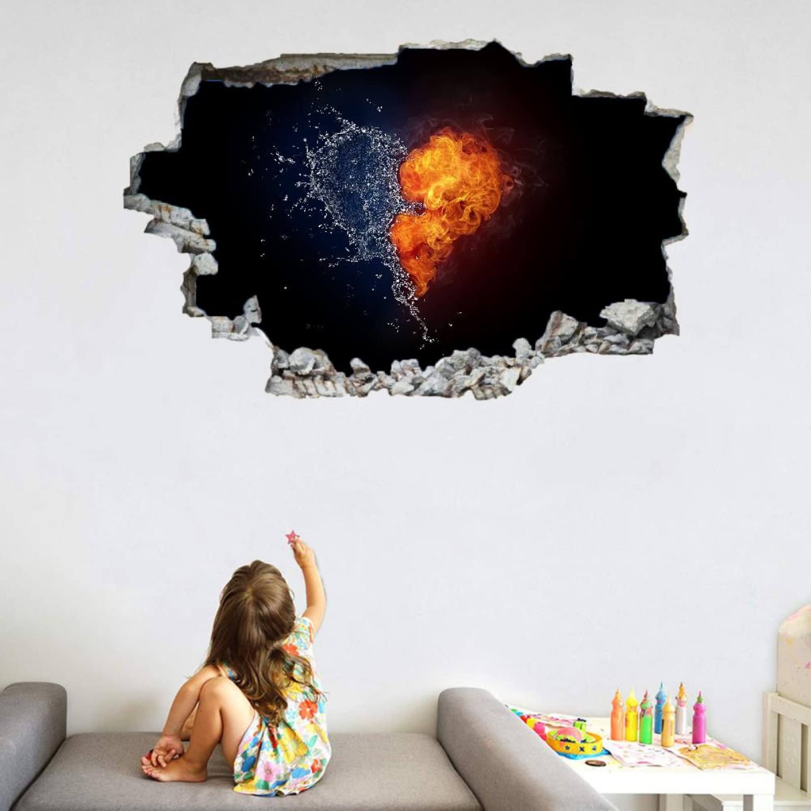 Decalcomanie Da Muro Art 3D Fracassato Cuore Adesivi Murali Removibili Astratto Carta Da Parati Camera Da Letto Autoadesivo Per Ragazze Camera Da Letto Nursery Home Decor Gift 80x120cm