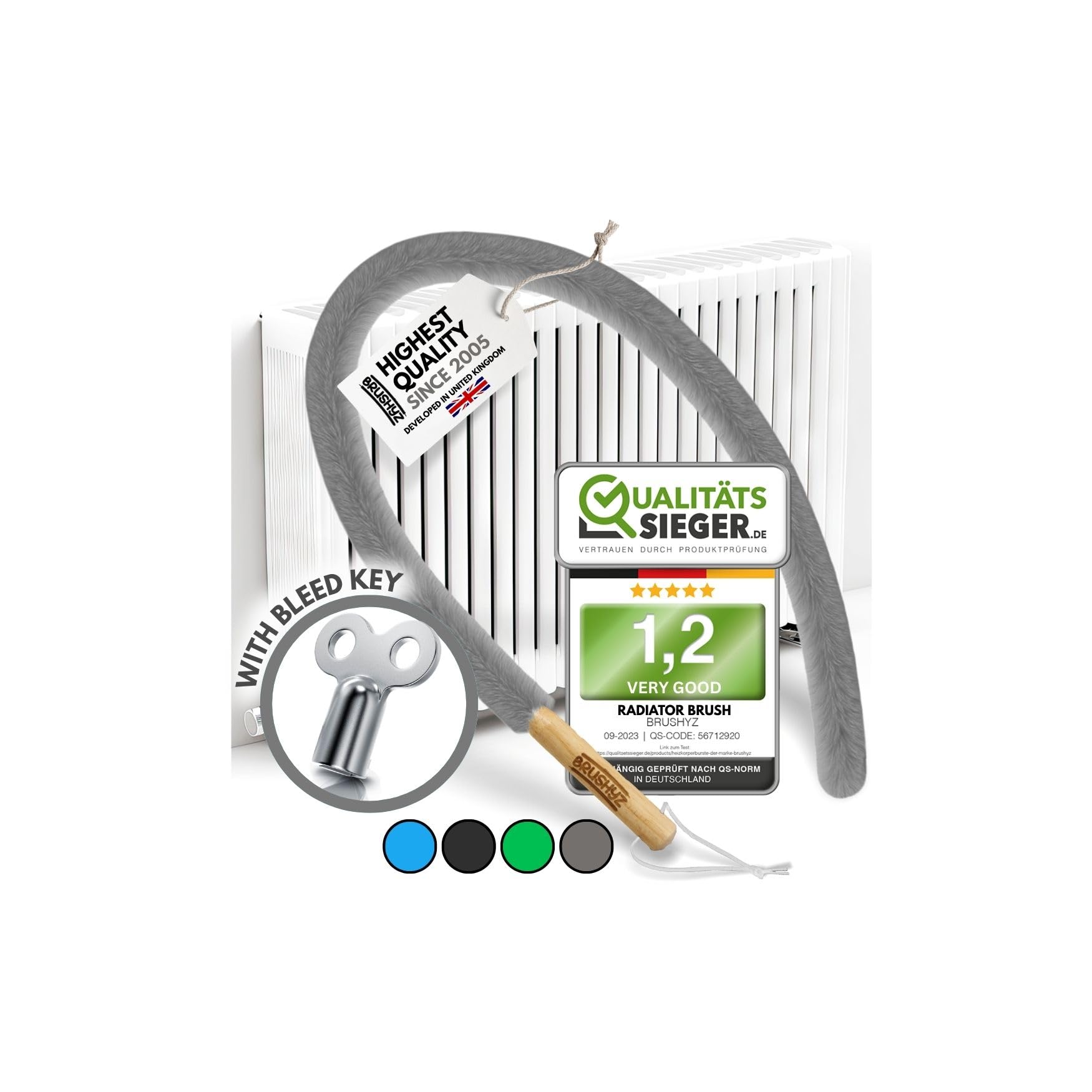 Brushyz Gray - 115Cm Radiator Cleaner Brush 115Cm I Flexible Scratch-Free Slim Radiator Brushes For Cleaning I Soft Polyester I Radiator Duster Brush Long Thin & Washable I Fits 99% Of Gridded & Non-Gridded Heater