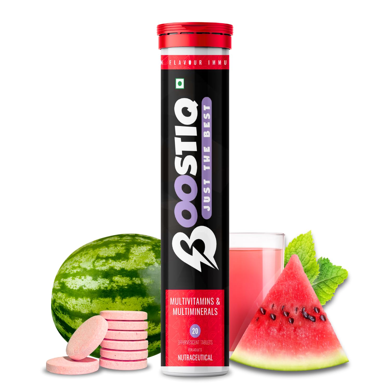 Immunity Essential Multivitamin Tablet For Men & Women, Effervescent Tablets - Multi Vitamin & Minerals with Vitamin C, D & Zinc For Health Energy Stamina (20 count (Pack of 1), Watermelon)