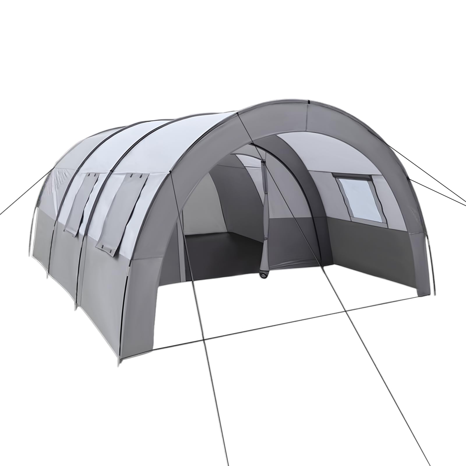 6 Man Tent Floor Mount Camping Tunnel Tent, with Porch & Spacious Living Area, with Zipper & 3D Mesh Windows, For Camping, Hiking, Family Outdoor Activities, Grey 350 * 480 * 206cm