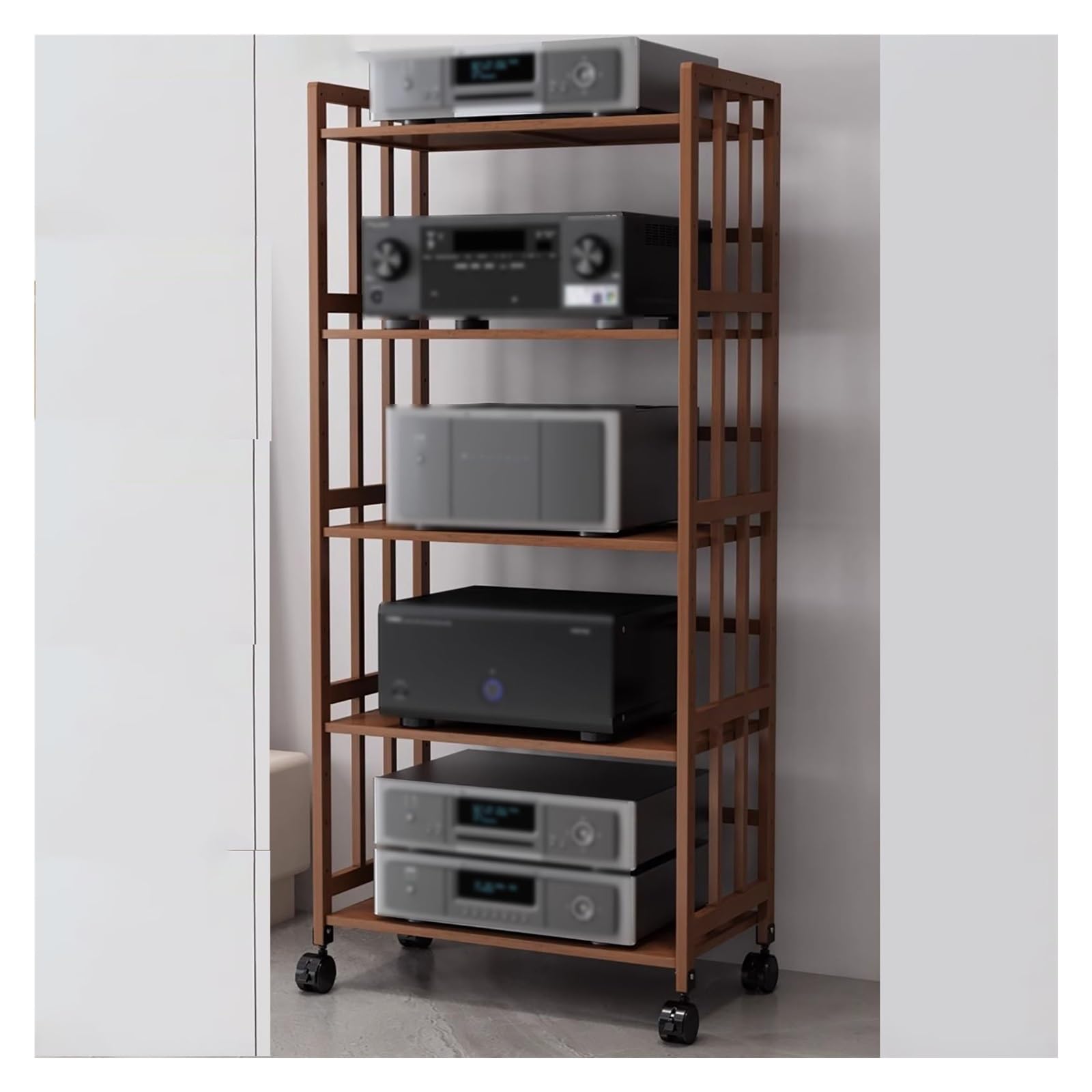 5 Tier 62 Inch Tall Cabinet Furniture For Stereo Equipment, Movable Corner TV Entertainment Center, AV Component Storage Media Tower, Audio-Video Shelving Unit For Gaming Recording Living Room(W-80CM)