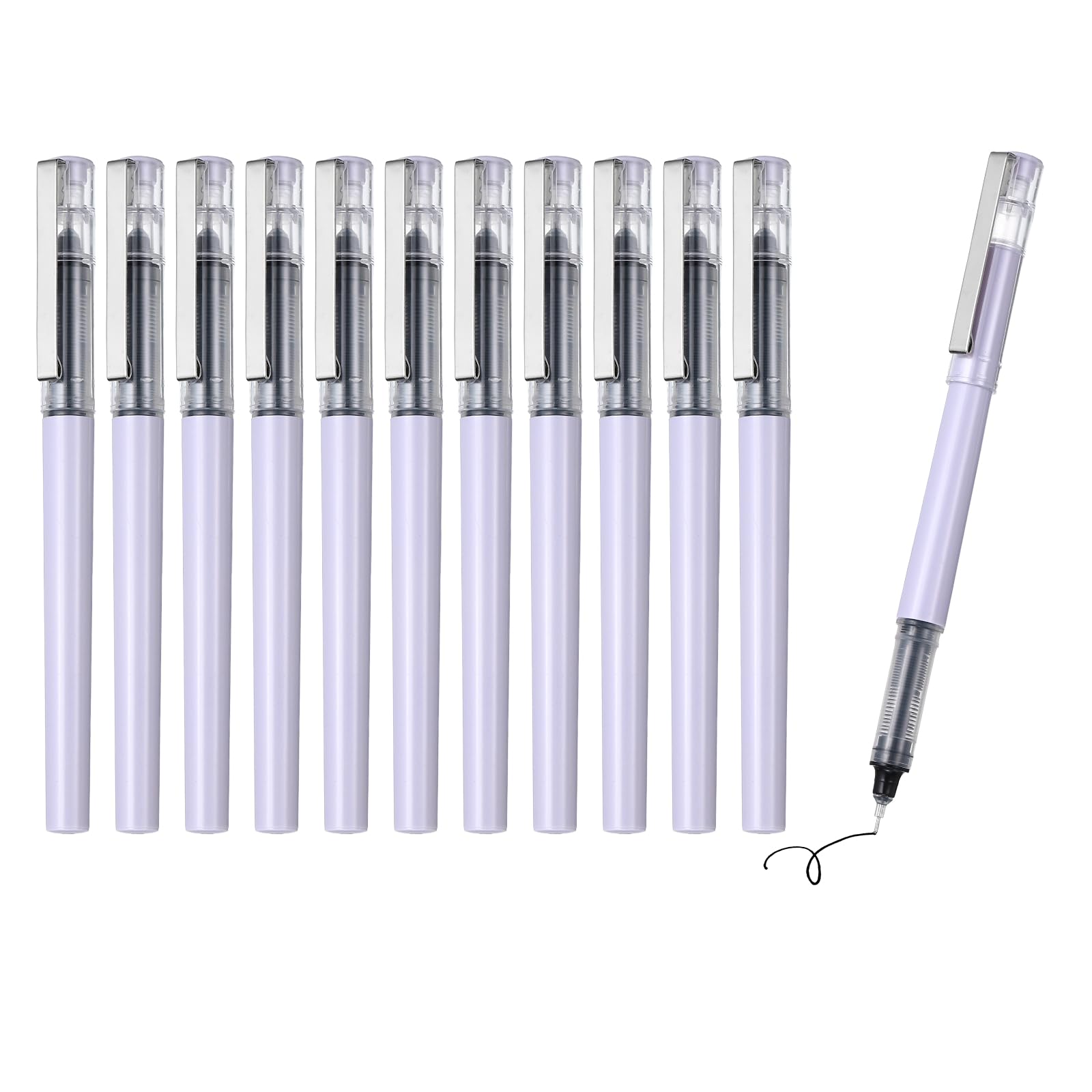 PATIKIL 12Pcs Liquid Ink Rollerball Pens, 0.5mm Fine Point Needle Tip Pens Smooth Writing Gel Ink Quick Dry Black Ink for Office Note Taking Journaling, Purple Body