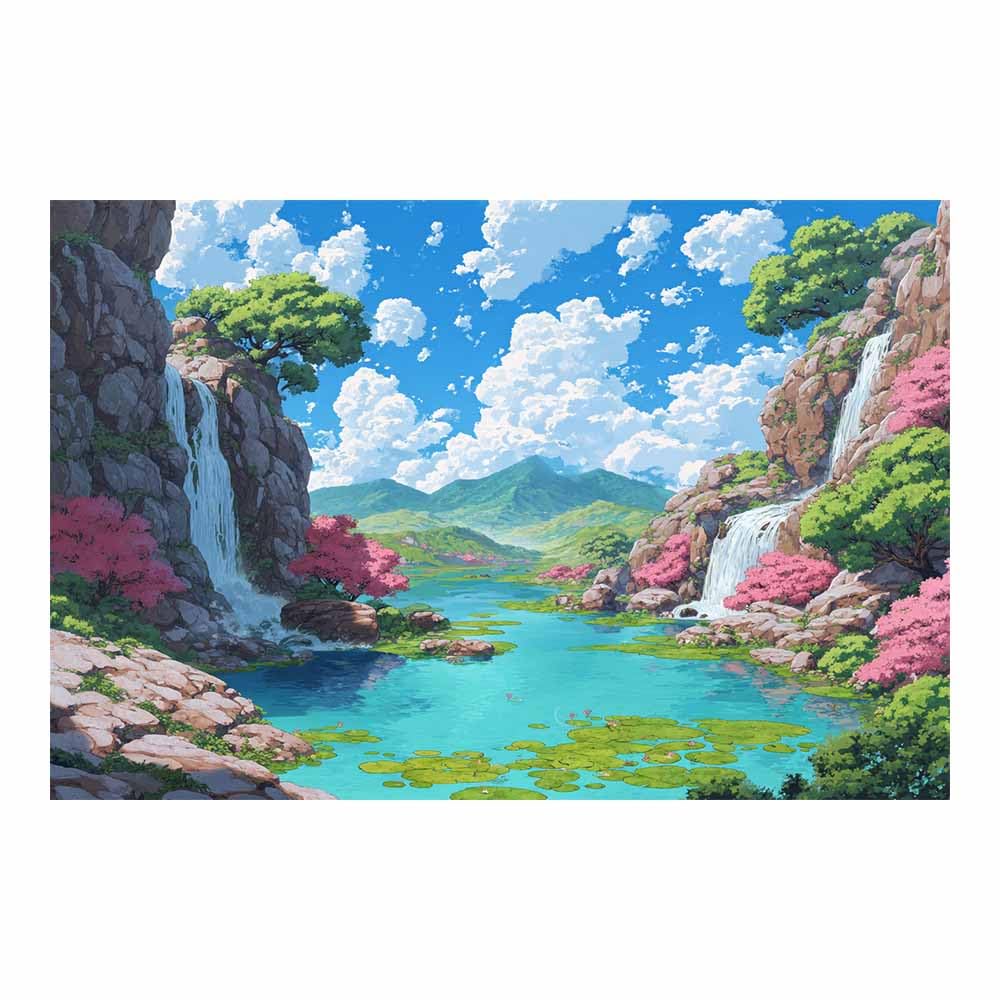 HOQIU Vintage wall art CherriesBlossoms Waterfall decorative painting, wall art, for Living Room Bathroom Bedroom Kitchen Decoration.(Multicolor)-30x40cm Unframed