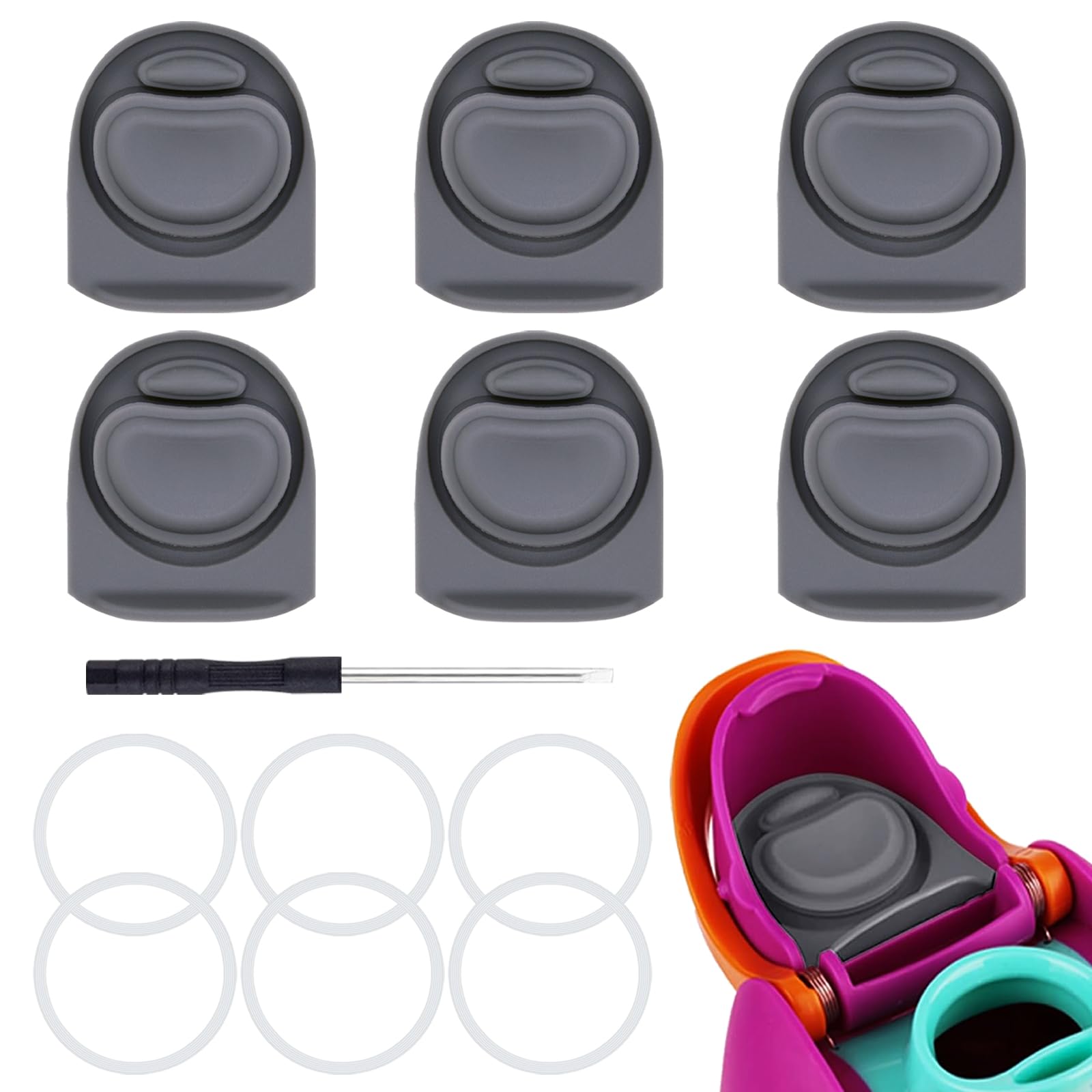 BMSQOFD 6 Sets Replacement Lid Rubber Seal for Owala FreeSip 24oz 32oz,Replacement Stopper and O Ring Gasket Parts Compatible with Owala 16/19/24/32/40oz Water Bottle Insert Silicone Accessories（Gray）