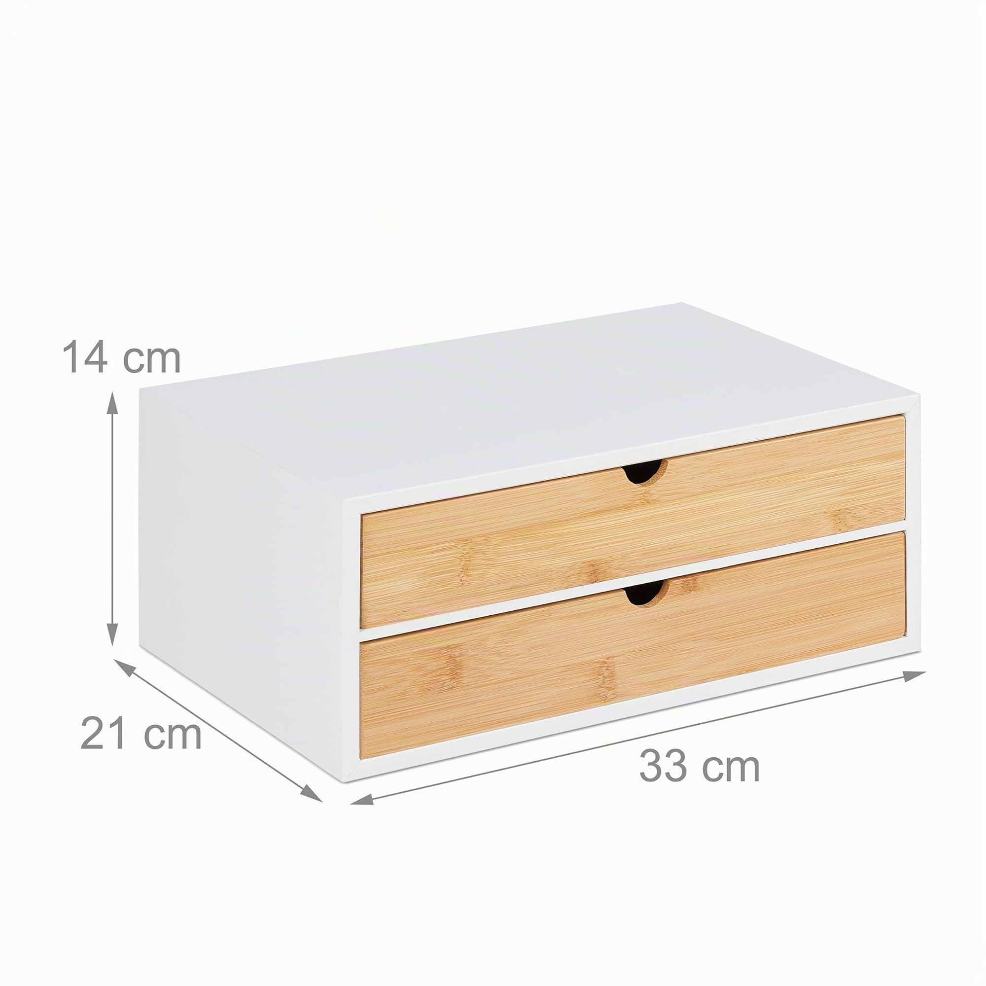 Relaxdays Organizador Escritorio, 2 Cajones, Almacenamiento Material Oficina, Bambú y MDF, 14x33x21cm, Natural y Blanco