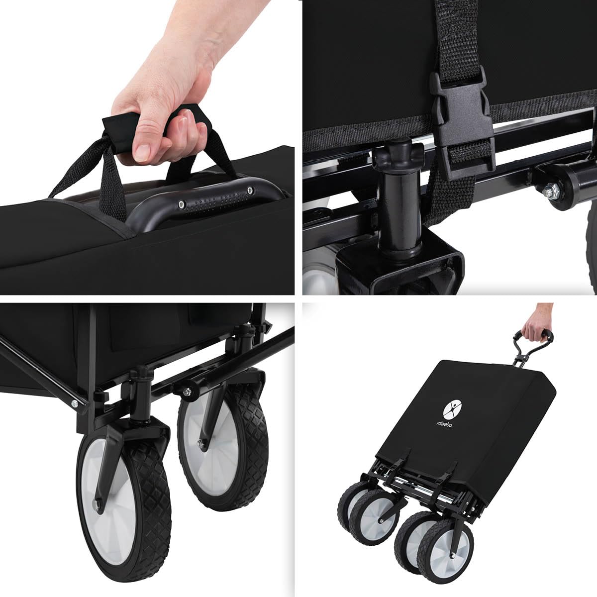 Miweba Faltbarer Bollerwagen MB-35 | Traglast 120 Kg - Klappbar - Handwagen faltbar - Transportwagen für Kinder - Kinderwagen - Gartenwagen - Wagen - Strandwagen - Faltwagen (Schwarz/Dunkelgrau)