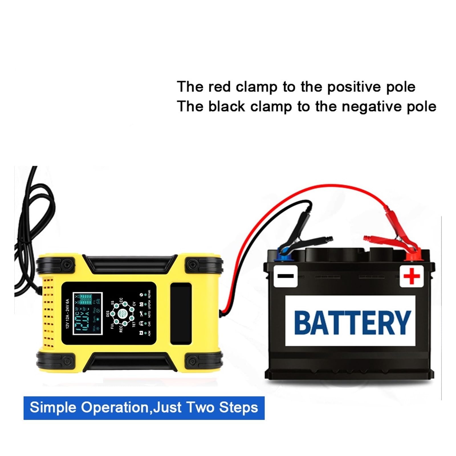 Ładowarka Samochodowa Do Motocykli Akumulatorów Kwasowo-ołowiowych Cyfrowy Wyświetlacz LCD 12V/12A Akumulator Litowo-żelazny 7 Stopni łAtwa W UżYciu