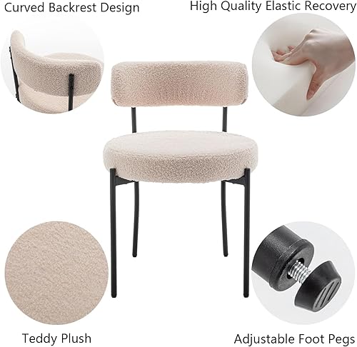 Miniatura 5 de Boucle - Juego de 6 sillas de comedor tapizadas con patas de metal negro, silla de comedor moderna para comedor, cocina (beige)