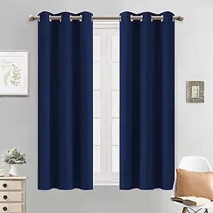 Yakamok Thermal Insulated Blackout Curtains for Bedroom, Light Blocking Grommet Window Drapes for Living Room(38 x 54Inch, Navy Blue, 2 Panels)