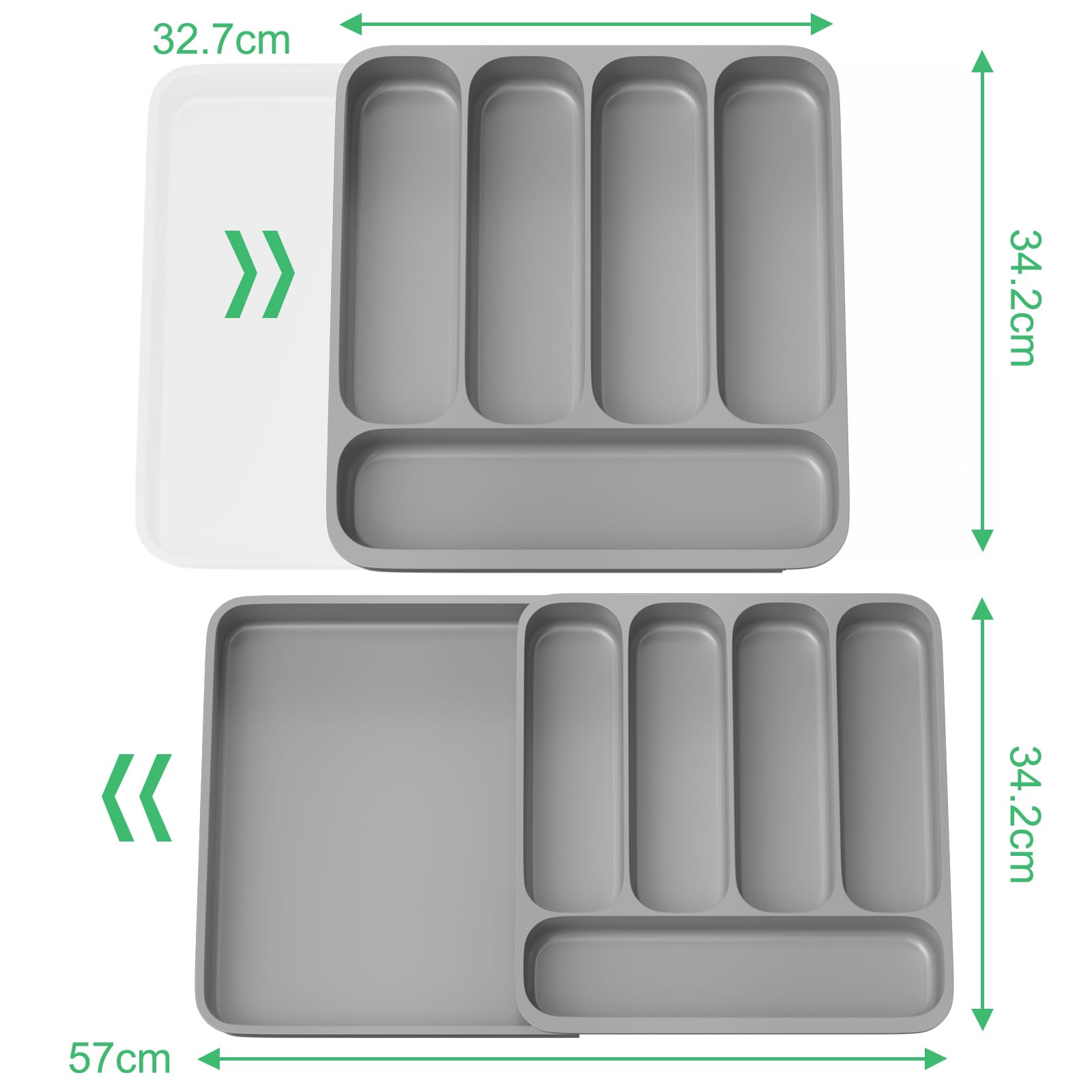 Organizzatore Posate Da Cassetto Espandibile - 7 Scomparti Grigio Per Cucchiai, Forchette E Coltelli