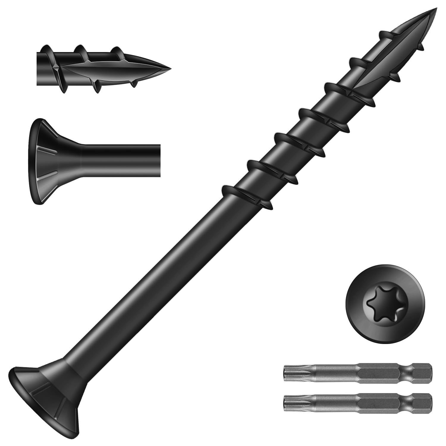 SG TZH #8 x 2 Inch Deck Screws (255Pcs) 2lb. Exterior Wood Screws. Carbon Steel, Black, Flat Head, Rust Resistant epoxy Coated, with T25 Star Bit