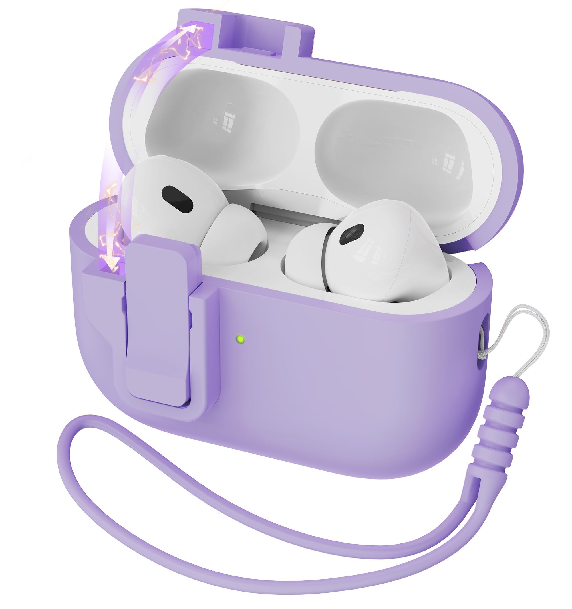 MHYALUDO Funda para AirPods Pro de 2ª generación, Funda para AirPods Pro de Silicona Suave anticaída de Grado Militar Que Absorbe los Golpes, Tacto de Piel con Llavero y Kit de Limpieza,Negro — view 19