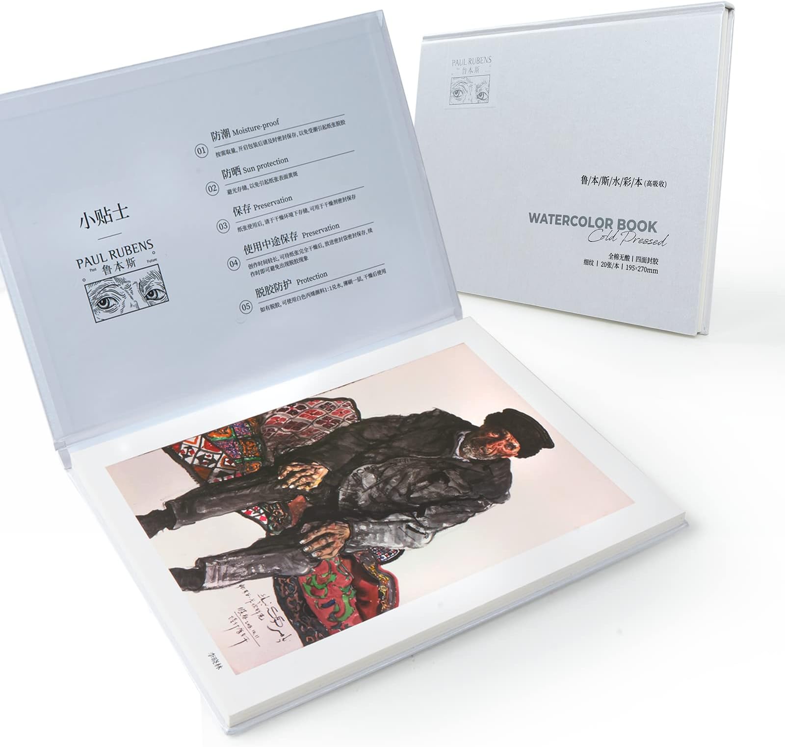 Paul Rubens Watercolor Paper, High Absorption, Artist Quality Acid-Free Hot Pressed Watercolor Sketchbook 10.82x7.79'', 100% Cotton 140lb/300gsm 20 Sheets, Art Supplies for Beginners, Artists