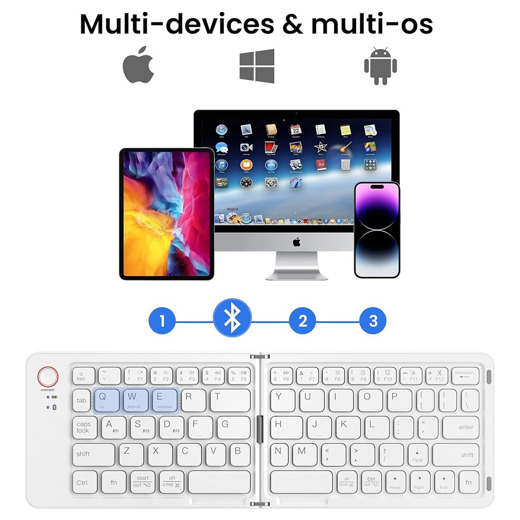 New Year Sale Foldable Bluetooth Keyboard With Mobile Stand, Connect Up To...