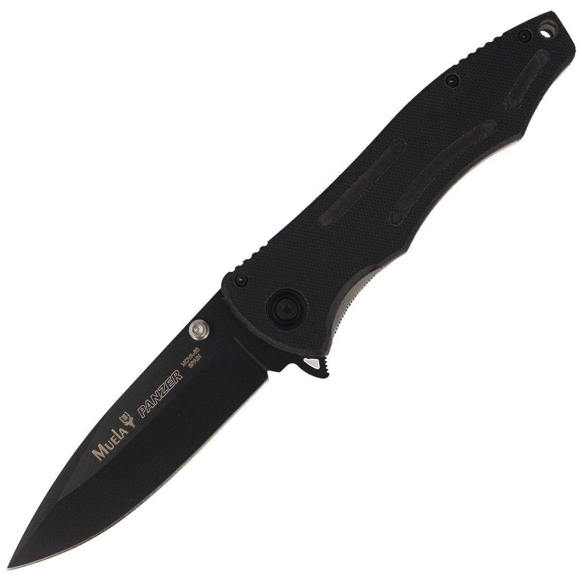 Muela Navaja Panzer PANZER-10N hoja de acero ACX-380 PBT con fibra de vidrio para Caza, Pesca, Supervivencia y Bushcraft Realizado en Ciudad Real + Portabotellas de regalo