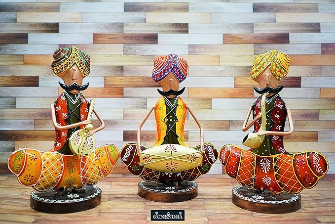 Sona Fashions. Metal Rajasthani Musicians Item Showpiece - Decorative Items for Home| Showpieces | Home Decoration Items Stylish| Table Decorative Items (17X10X24 Cm), Multi Colour | Gift Items