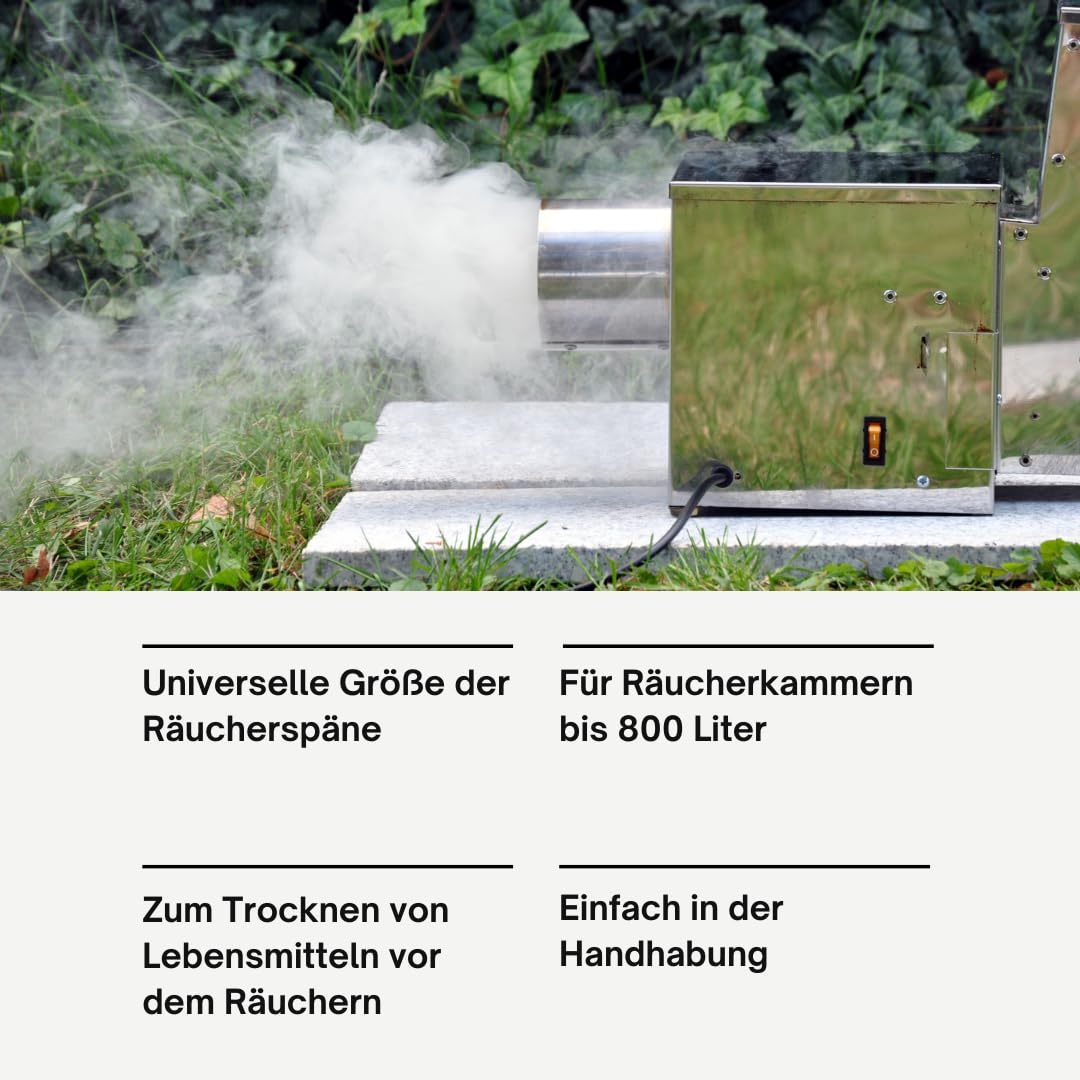Kaltrauchgenerator elektrisch XXL | Edelstahl Kaltraucherzeuger mit Kondenswasserabscheider | Elektrischer Kaltrauchgenerator für Räucherofen, Räucherkammer & Räucherschrank | Rauchfilter
