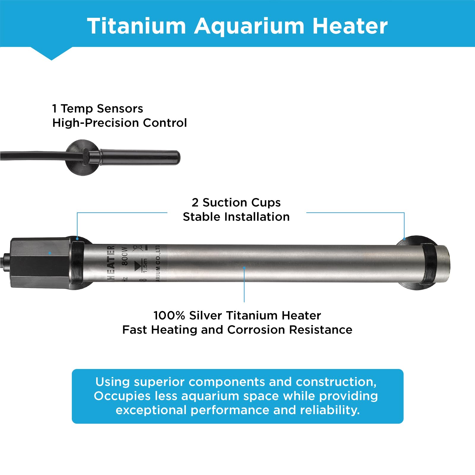 Titanium Aquarium Heater 800W, Submersible Fish Tank Heater with Digital Display Temperature Controller, 0℃-40℃ Adjustable - Image 3
