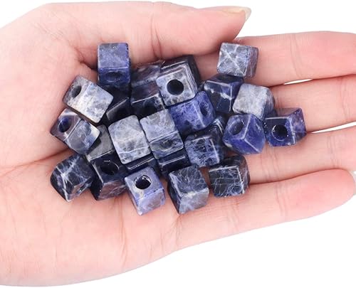 Miniatura 4 de Nupuyai Sodalite - Cuentas sueltas de piedra de agujero grande para hacer joyas, forma cuadrada, cuentas europeas para pulsera, paquete de 20