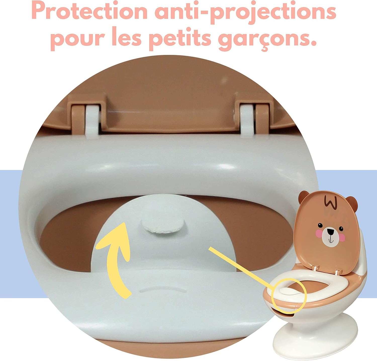 Bambisol – Pot Éducatif Bébé, Mini Toilettes avec Chasse d’Eau Sonore, Cuvette Amovible, Protection Anti-Projection, Compartiment Lingettes – Dès 12 Mois (20 kg max) - Marron