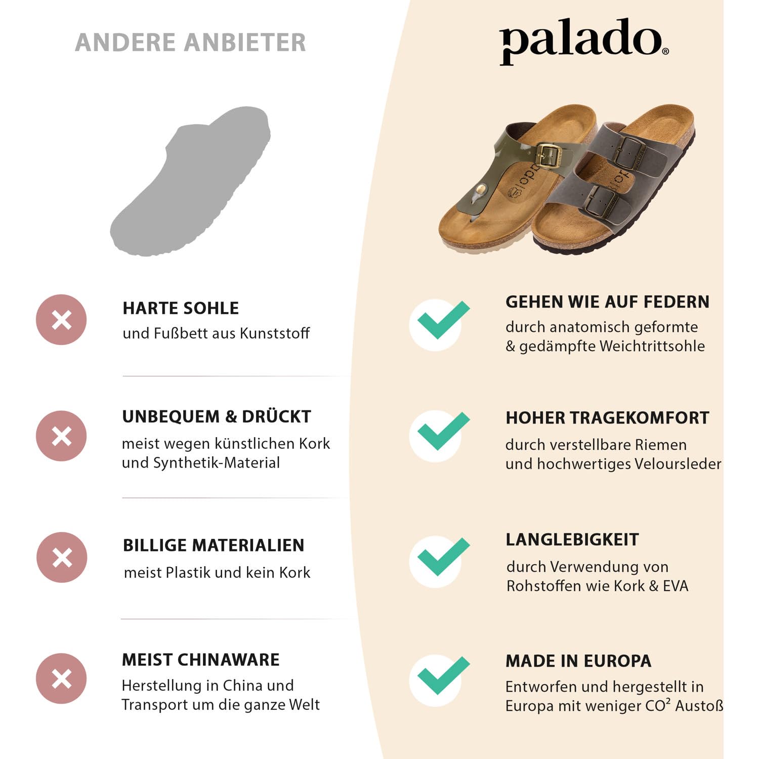 Palado Pantoletten Damen Malta EGS Matt – bequeme Sandalen Made in Spain - Hausschuhe mit dämpfendem Kork-Fußbett - modische Sommerschuhe