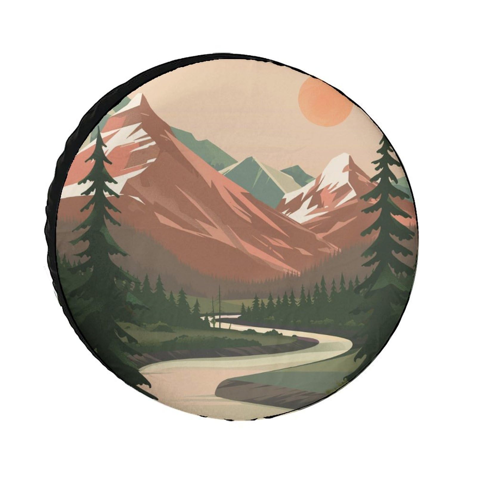 Camper Spare Tire Cover 16 Inch Mountain Adventure Waterproof Polyester Wheel Protectors Wheel Covers Watercolor Nature Landscape for Camper Trailer Truck SUV Universal