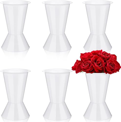 Beeveer 6 Pack Plastic Flower Bucket 11.8 Inch Tall Vase Cone Vase,White | Hourglass Shape Ideal Cut Flower Arrangements, Multipurpose Wedding Centerpieces, Party Bouquet Displays, Home Decorations