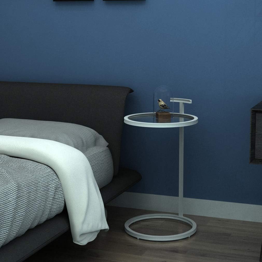 Sofa Side Table Iron Structure, Bedside Table with Stable Base, End Table Height 70cm, Easy to Move, Rounded Corner Design, for Living Room,B