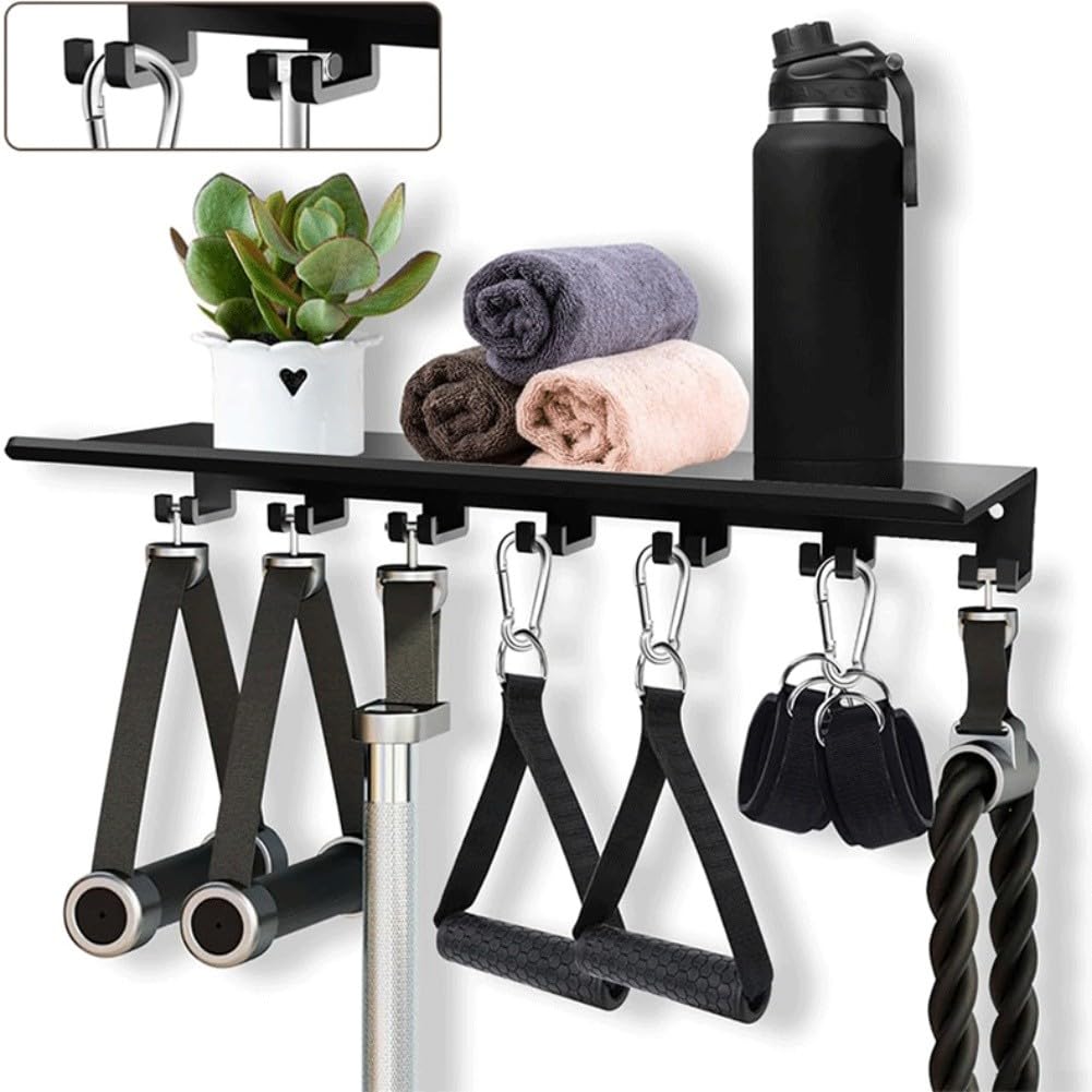 Naścienny stojak fitness z oszczędzającym miejsce nizerem z wieloma hakami do adapterów T-Lock, wszechstronne akcesoria treningowe do domowej siłowni, trwałe i regulowane rozwiązanie do przechowywania
