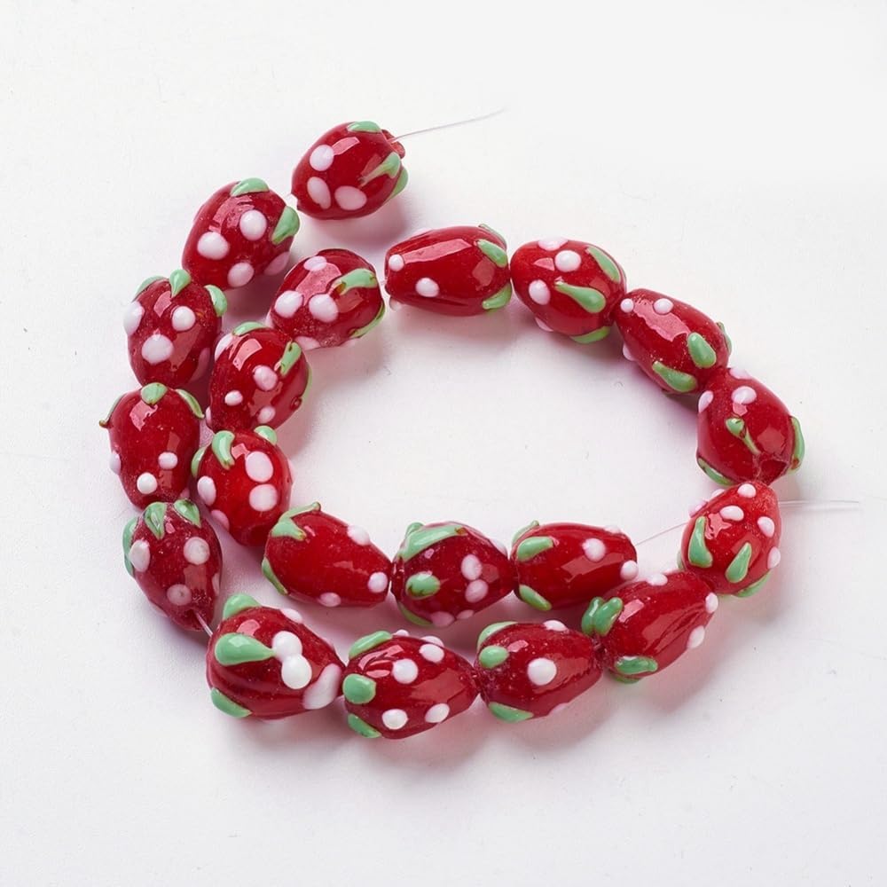 DanLingJewelry 10Pcs Red Strawberry Bumpy Lampwork Glass Beads 3D Fruit Glass Spacer Loose Beads for Bracelets Necklaces Jewelry Making - Image 9