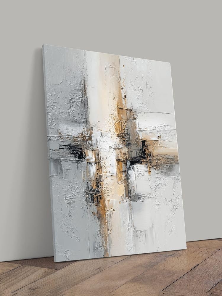 artissimo, modernes Leinwandbild 50x70 cm, AG5694, Abstraktes Motiv – Grau Beige Weiß, Bild auf Leinwand, Wanddeko aufhängefertig, Wandbild Wohnzimmer modern, Gemälde, Kunst, Strukturmalerei