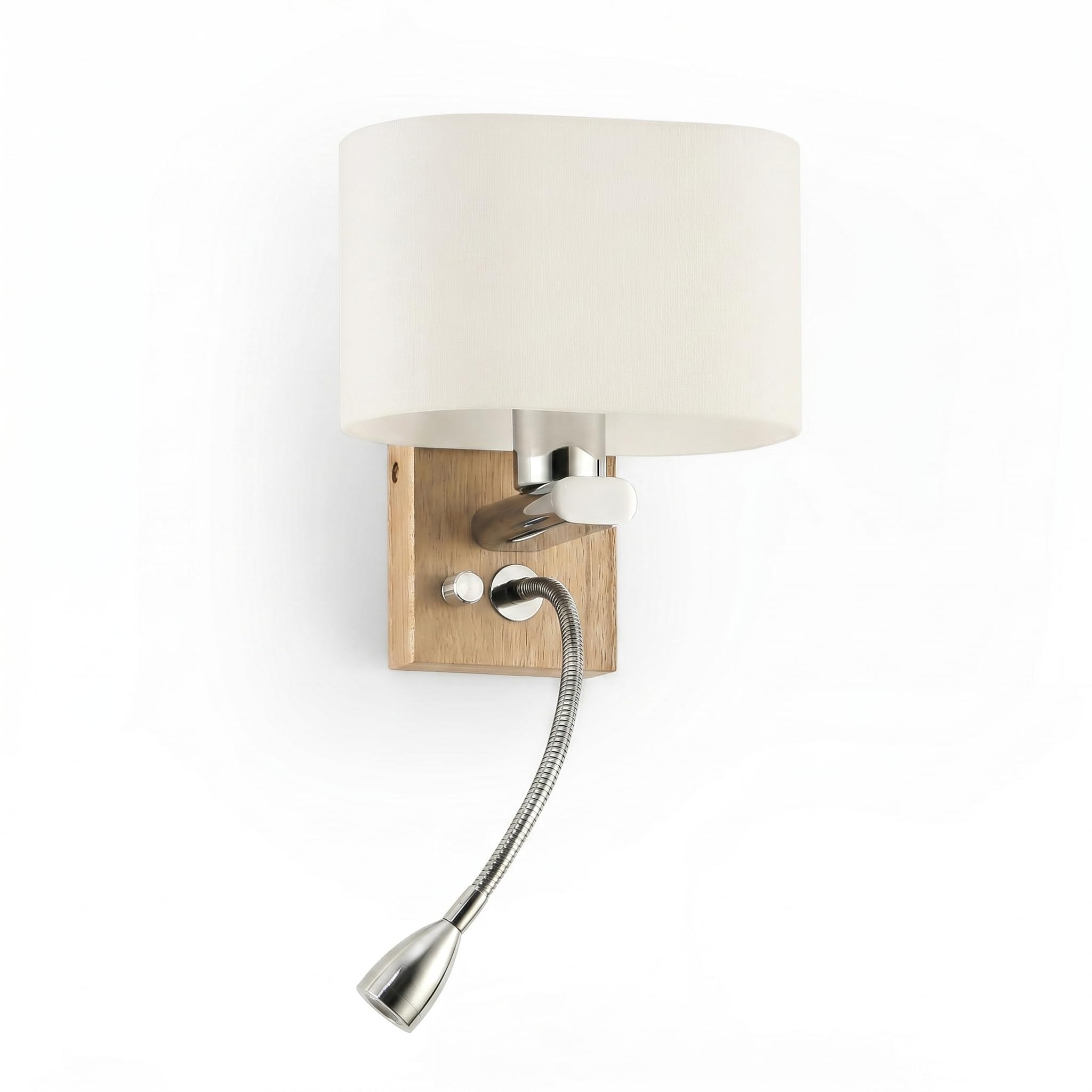 Barcelona LED Wandleuchte „Arti“ mit LED Leselicht 3W, Flexarm, E27 Fassung, Holz & Opalglas, Warmweiß 2700K, Moderne Nordische Bettlampe für Schlafzimmer, Hotel Leseecke