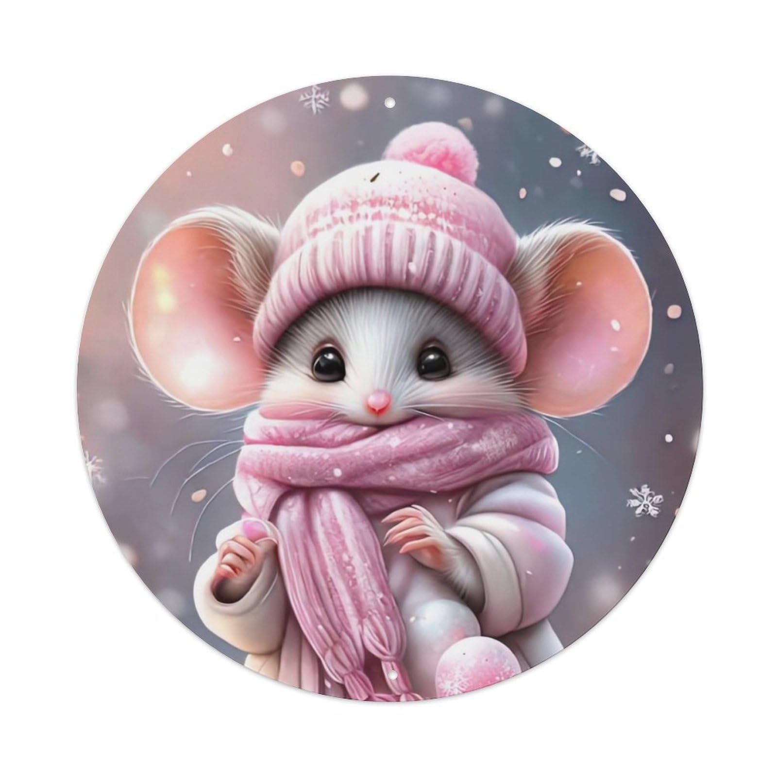 Mice in The Snow Animal Artwork Vintage Metal Tin Sign Plaque Wall Decor for Cafe, Club Bar, Office, Garden Metal Poster 8x8Inch