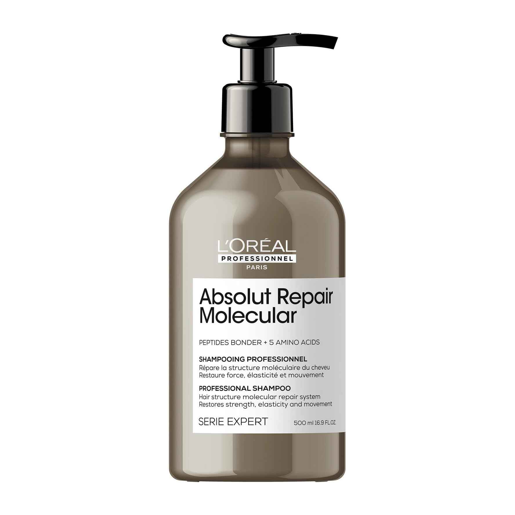L'Oréal Professionnel Shampoo für strukturgeschädigtes Haar, Zur molekularen Tiefenreparatur, Mit Peptidbondern und 5 Aminosäuren, Serie Expert, Absolut Repair Molecular Shampoo, 500 ml