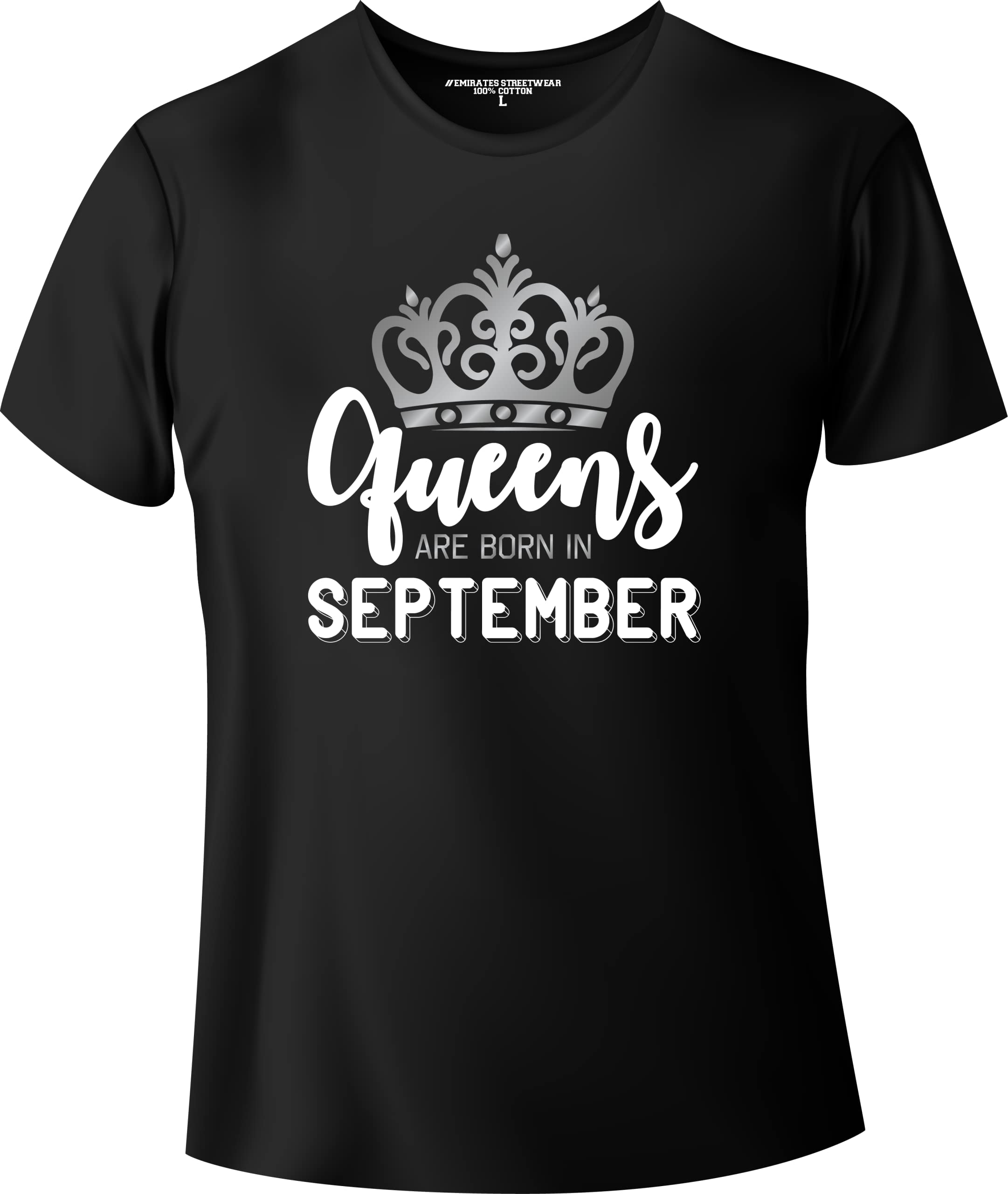 Emirates StreetwearQueens Are Born In September Women Birthday Tshirt Black